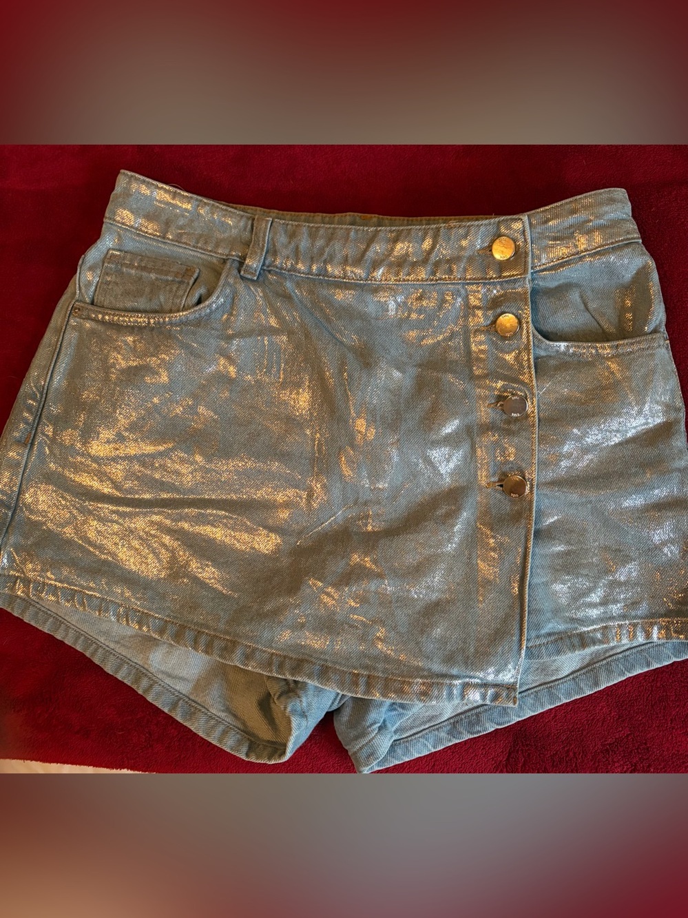 ZARA Metallic Silver Women's Button-Front Skort